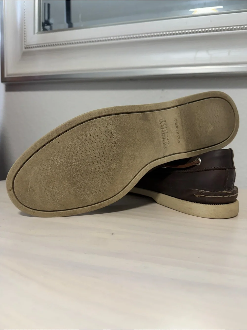 Sperry Dark Brown Leather Boat Shoes with Tan Laces